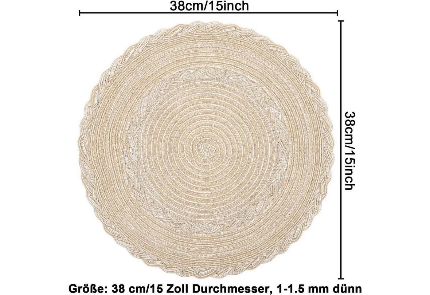LuxusKollektion Platzset 6er Set Runde Tischmatten Beige 38cm - Bild 3