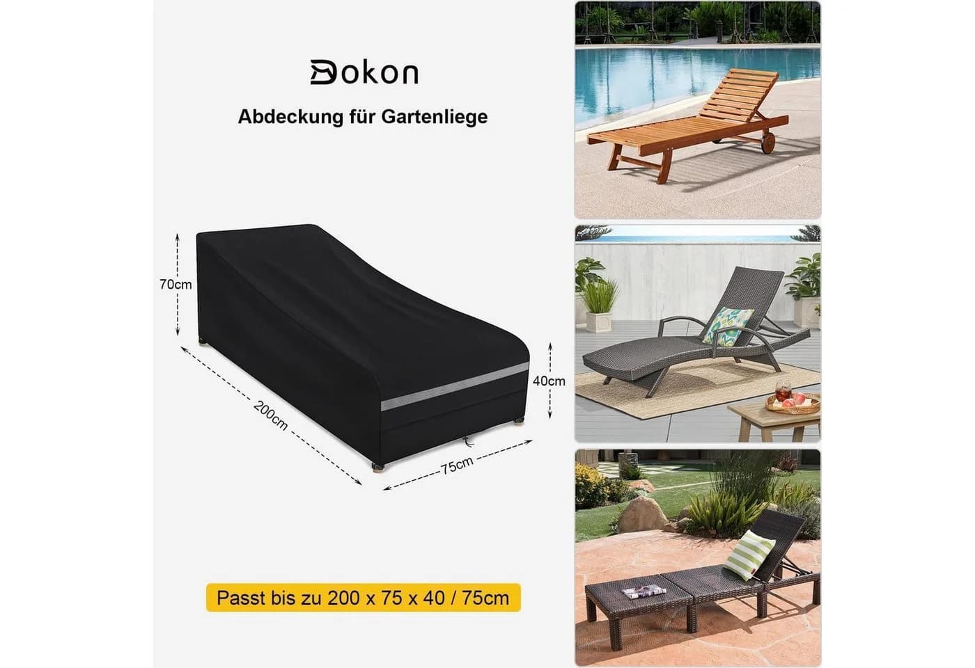LuxusKollektion Gartenliege Abdeckung Wasserdicht 420D Oxford