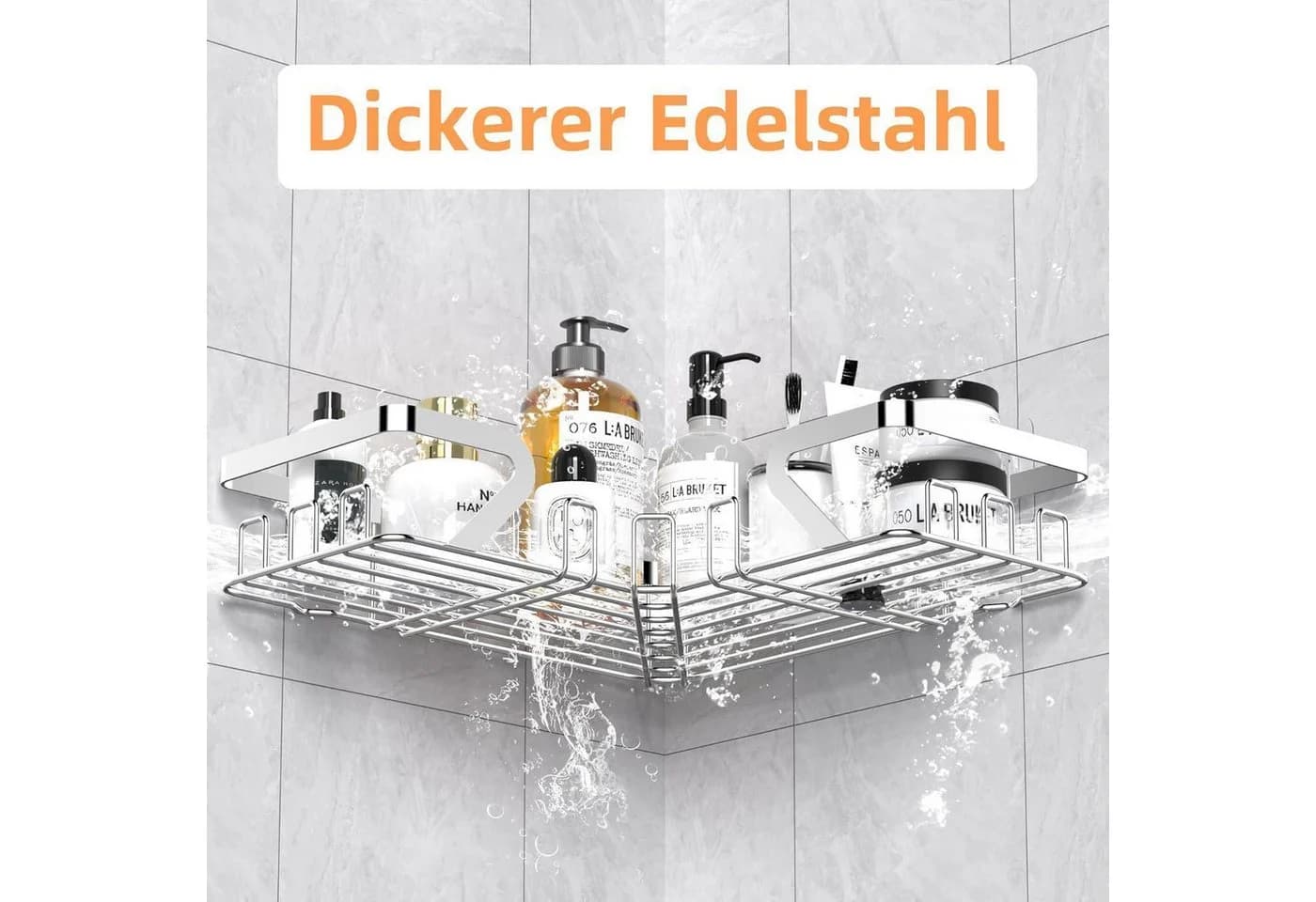LuxusKollektion Eck-Duschablage Edelstahl ohne Bohren Silber - Bild 3