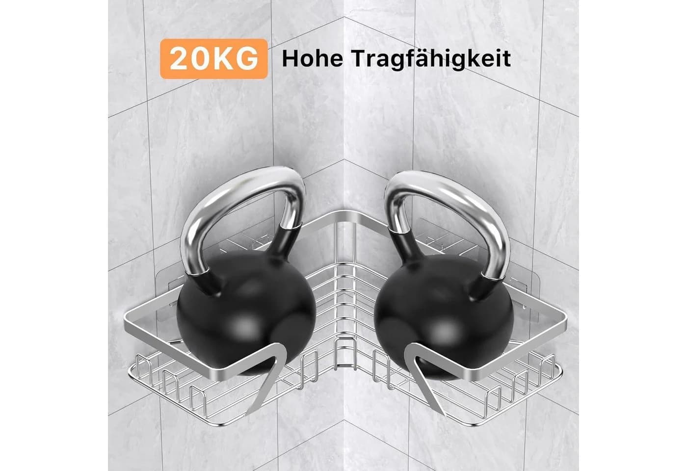 LuxusKollektion Eck-Duschablage Edelstahl ohne Bohren Silber - Bild 4