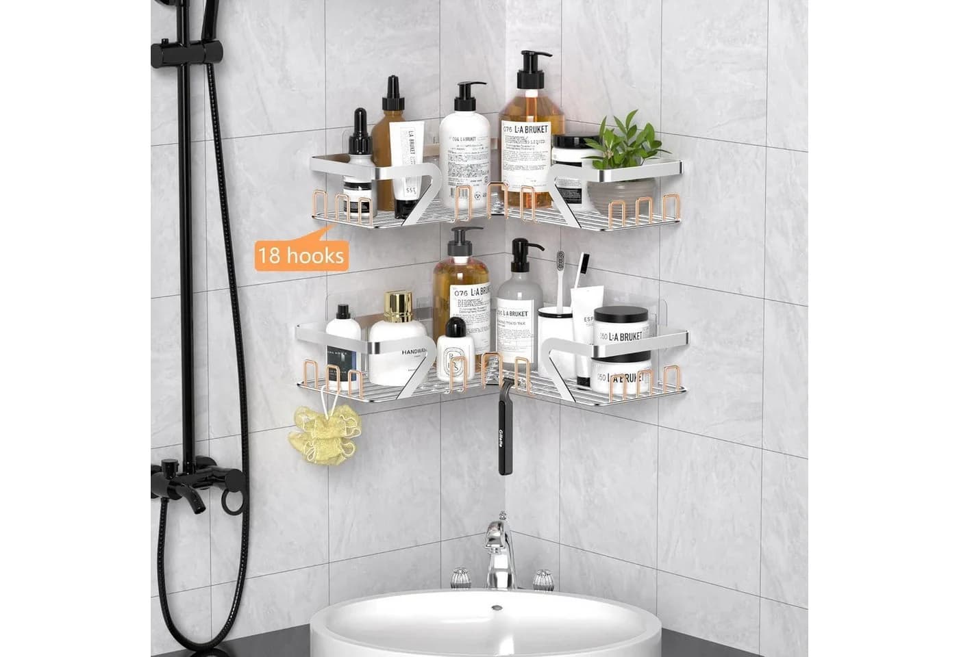 LuxusKollektion Eck-Duschablage Edelstahl ohne Bohren Silber - Bild 5