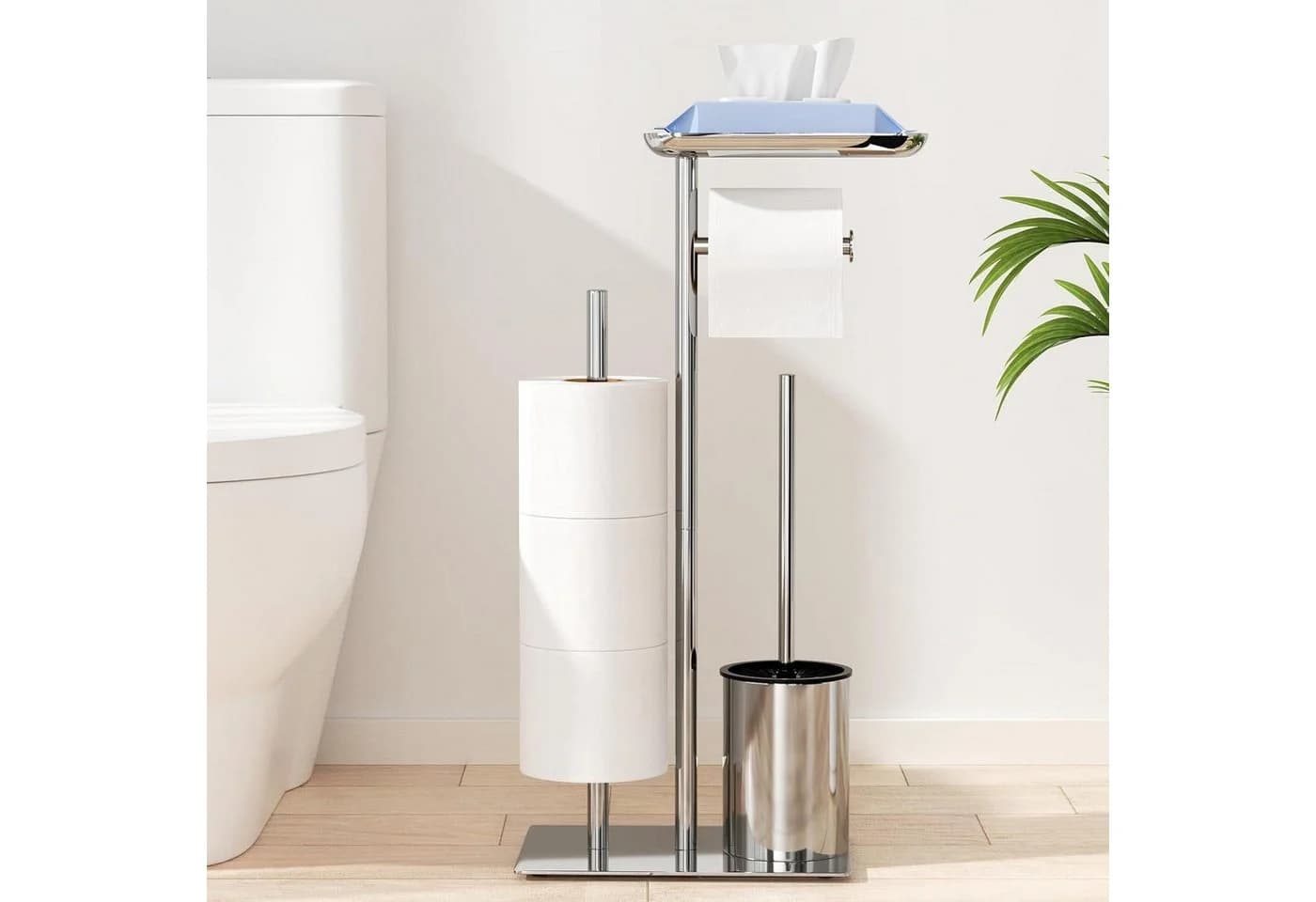 LuxusKollektion Toilettenpapierhalter Stehend Silber mit Ablage und Bürste - Bild 2