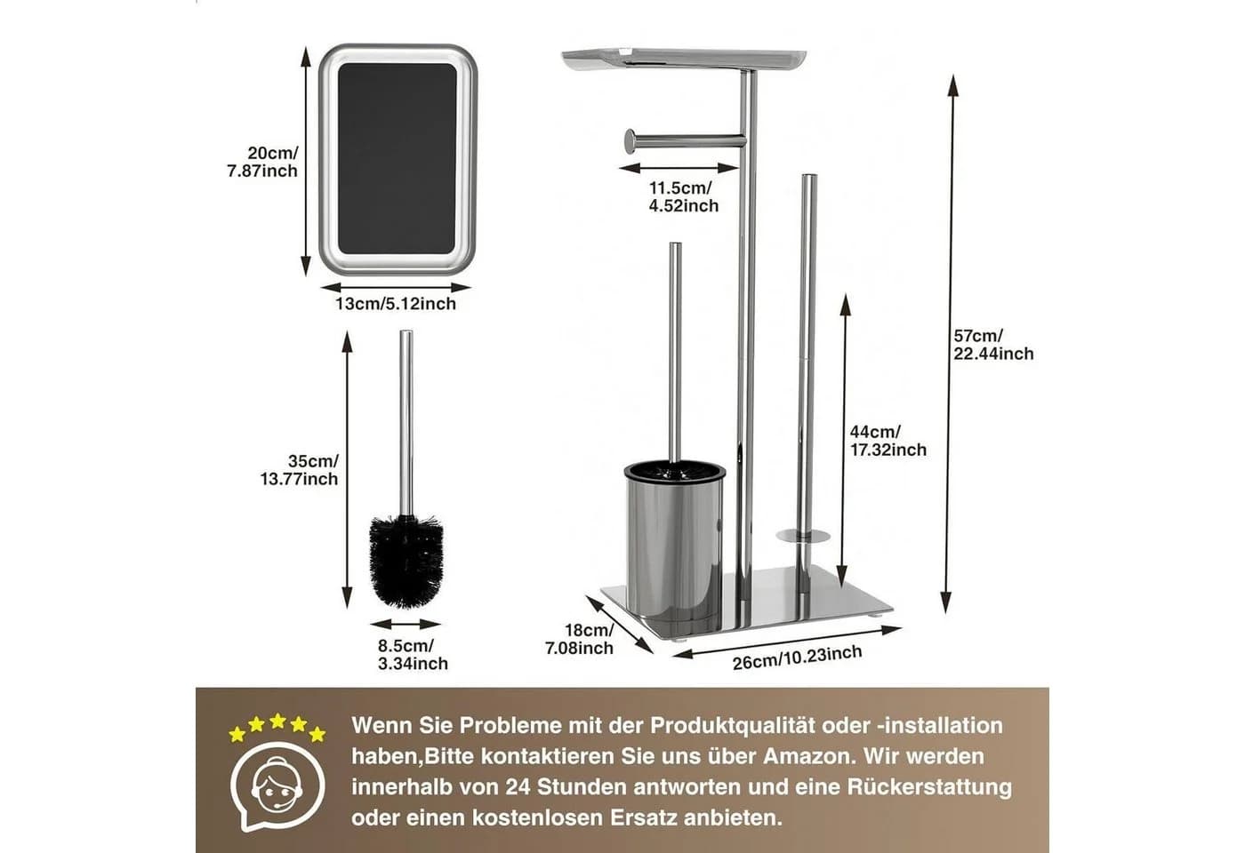 LuxusKollektion Toilettenpapierhalter Stehend Silber mit Ablage und Bürste - Bild 3