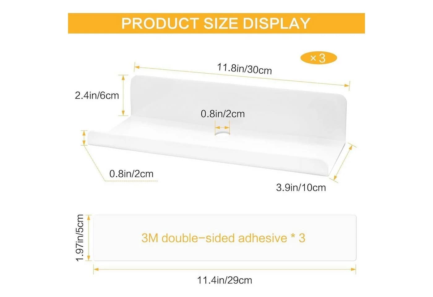 LuxusKollektion Wandregal 3er Set Weiß Acryl Selbstklebend 30cm