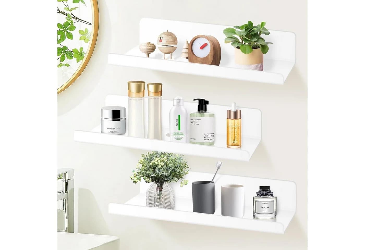 LuxusKollektion Wandregal 3er Set Weiß Acryl Selbstklebend 30cm - Bild 2
