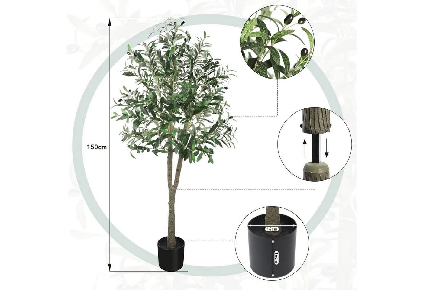 LuxusKollektion Künstlicher Olivenbaum 150cm Grün Schwarz - Bild 4