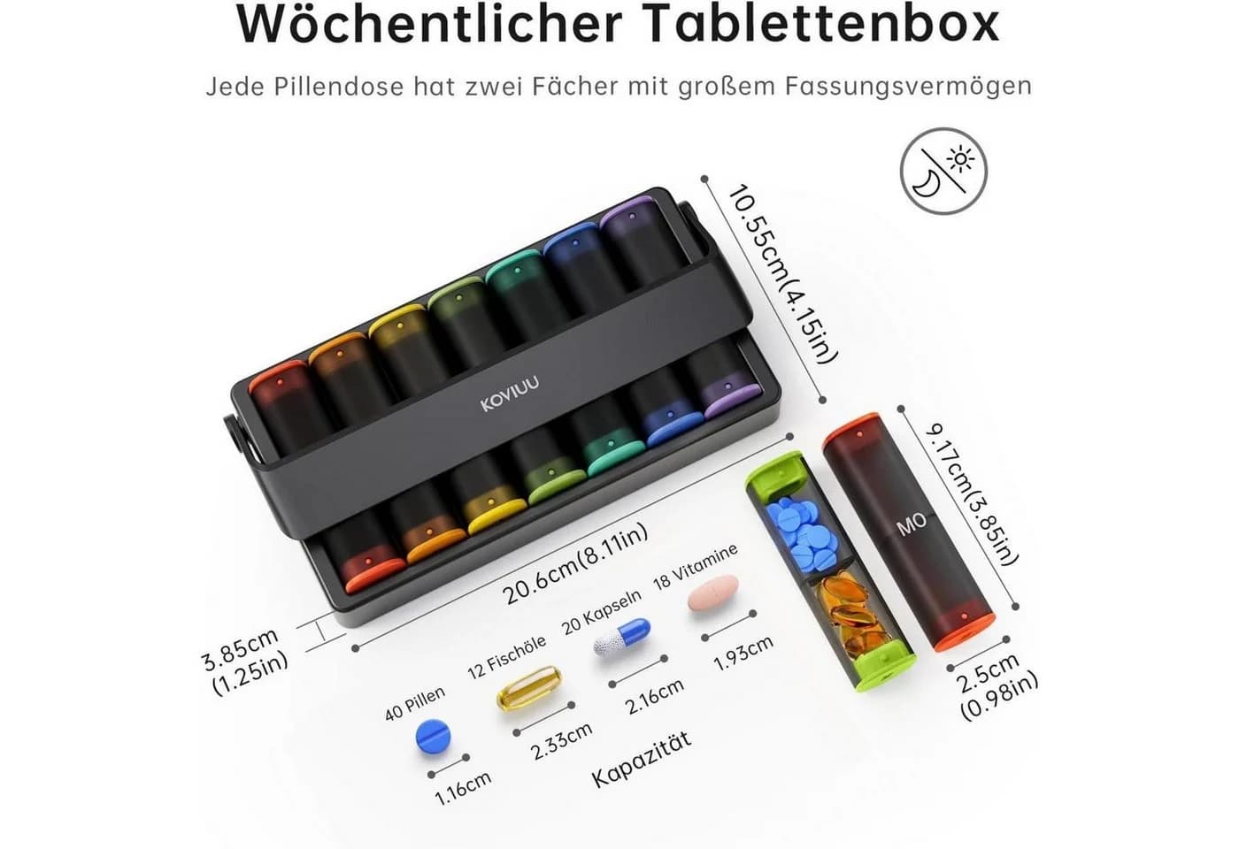 LuxusKollektion Pillendose 7 Tage 14 Fächer Bunt Transparent