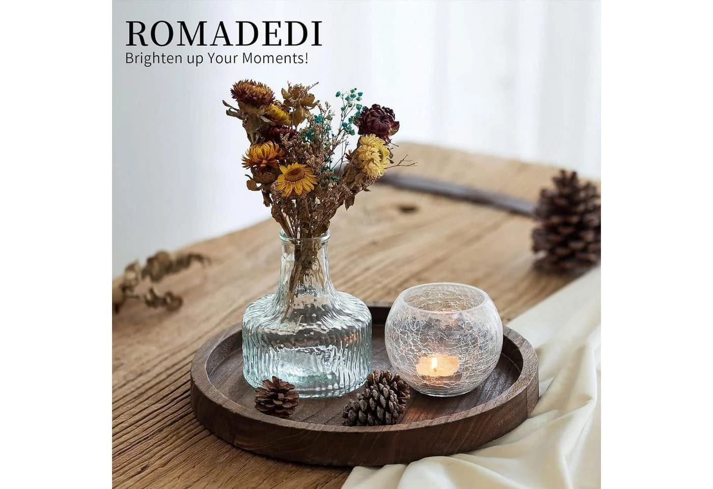 Romadedi Dekotablett Rund Paulownia Holz Rustikal Landhausstil