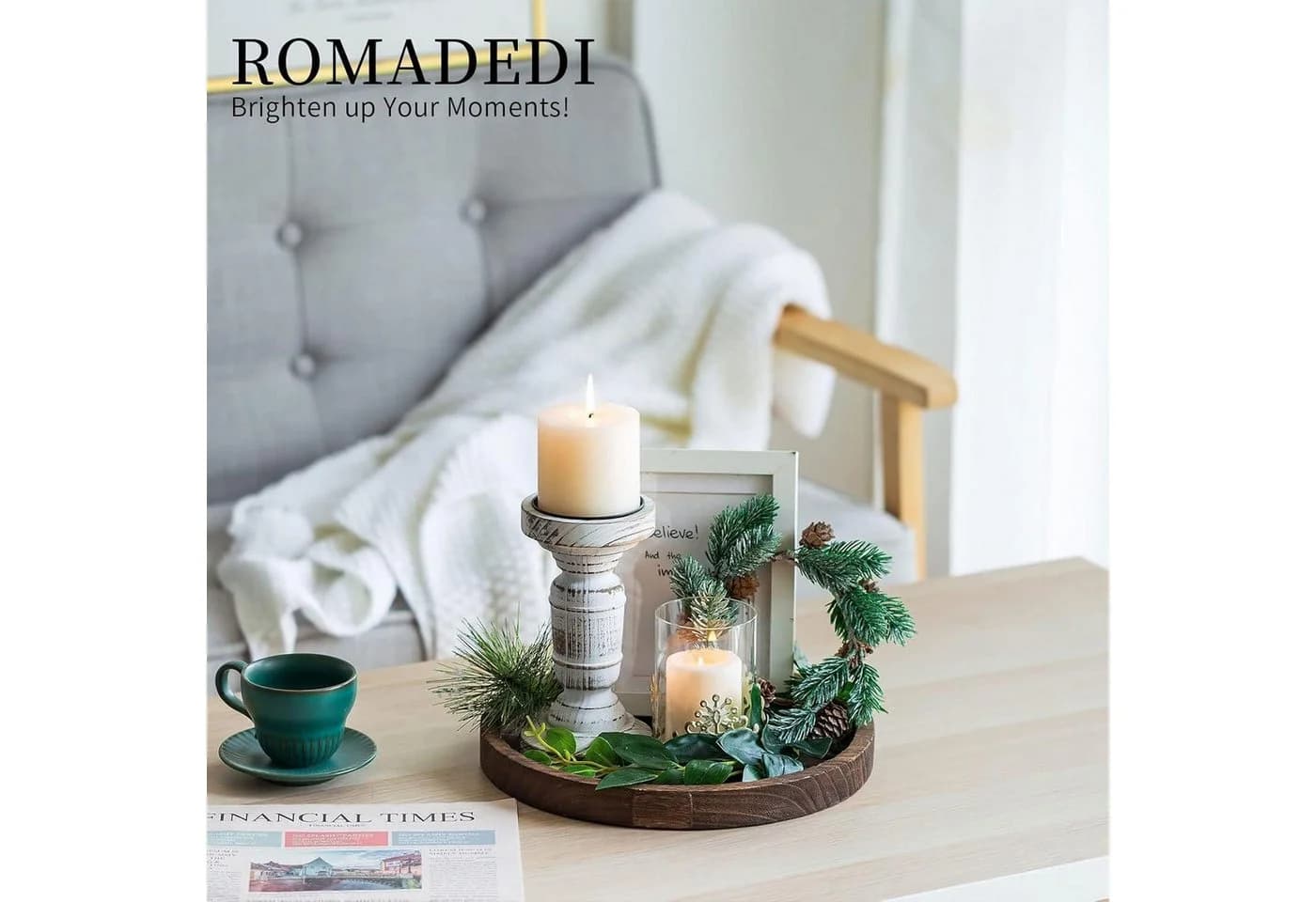Romadedi Dekotablett Rund Paulownia Holz Rustikal Landhausstil - Bild 4