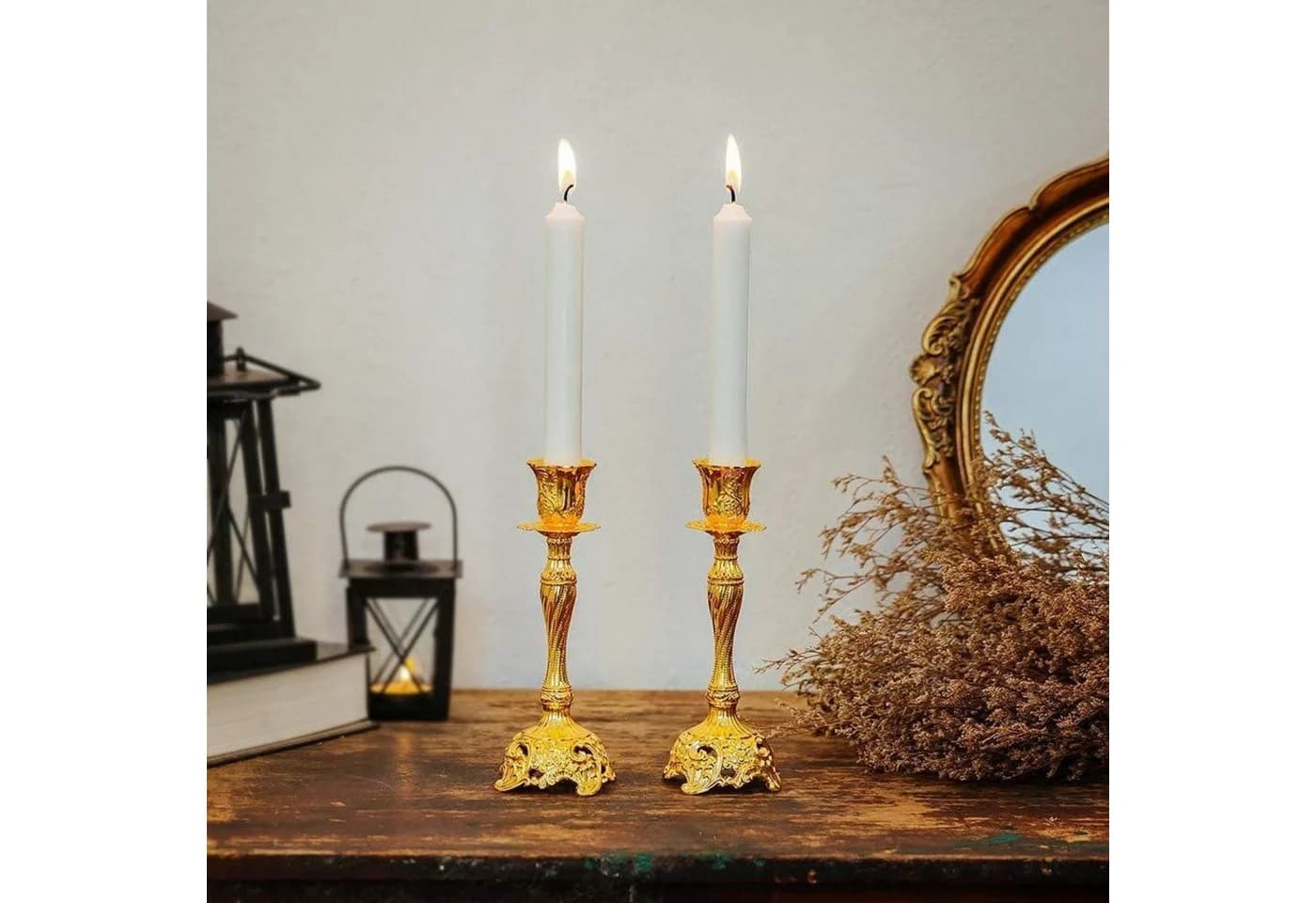 LuxusKollektion Tischkerzenhalter 2er Set Gold Vintage