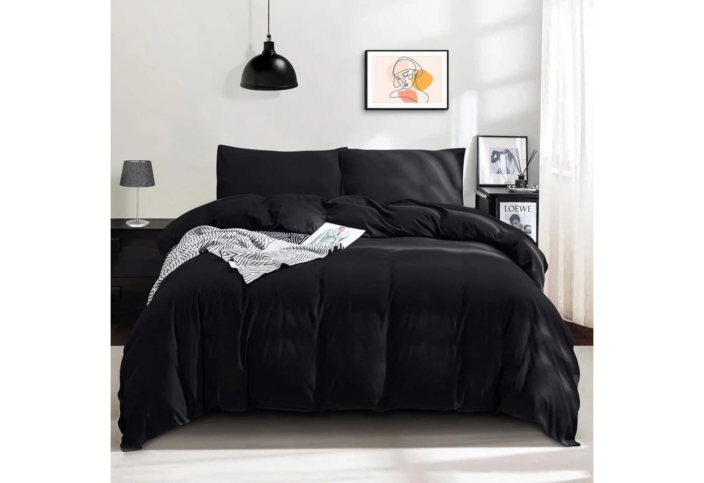 LuxusKollektion Bettwäsche 3-tlg. Schwarz Mikrofaser