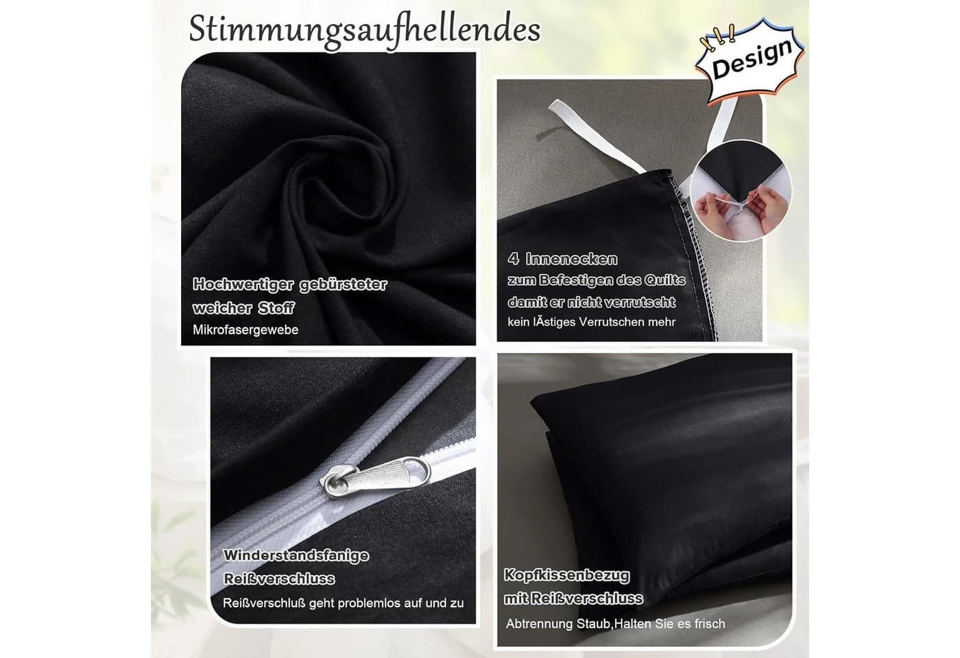LuxusKollektion Bettwäsche 3-tlg. Schwarz Mikrofaser - Bild 4