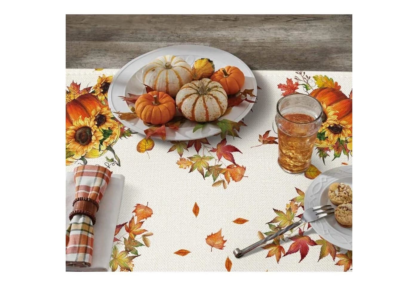 LuxusKollektion Tischdecke Herbst Orange Kürbisse Ahornblätter 85x85 cm