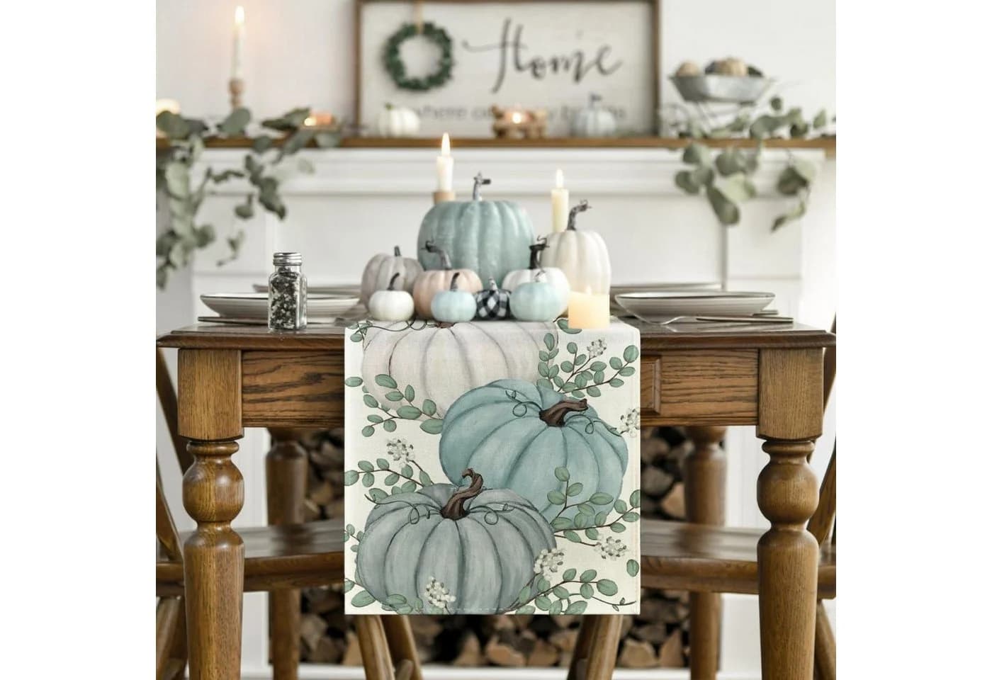 LuxusKollektion Tischläufer Blauer Herbst Kürbismotiv 40x180 cm