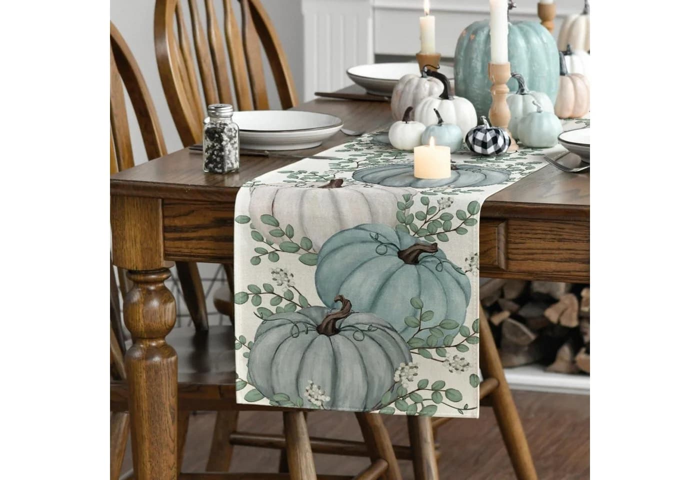 LuxusKollektion Tischläufer Blauer Herbst Kürbismotiv 40x180 cm - Bild 3