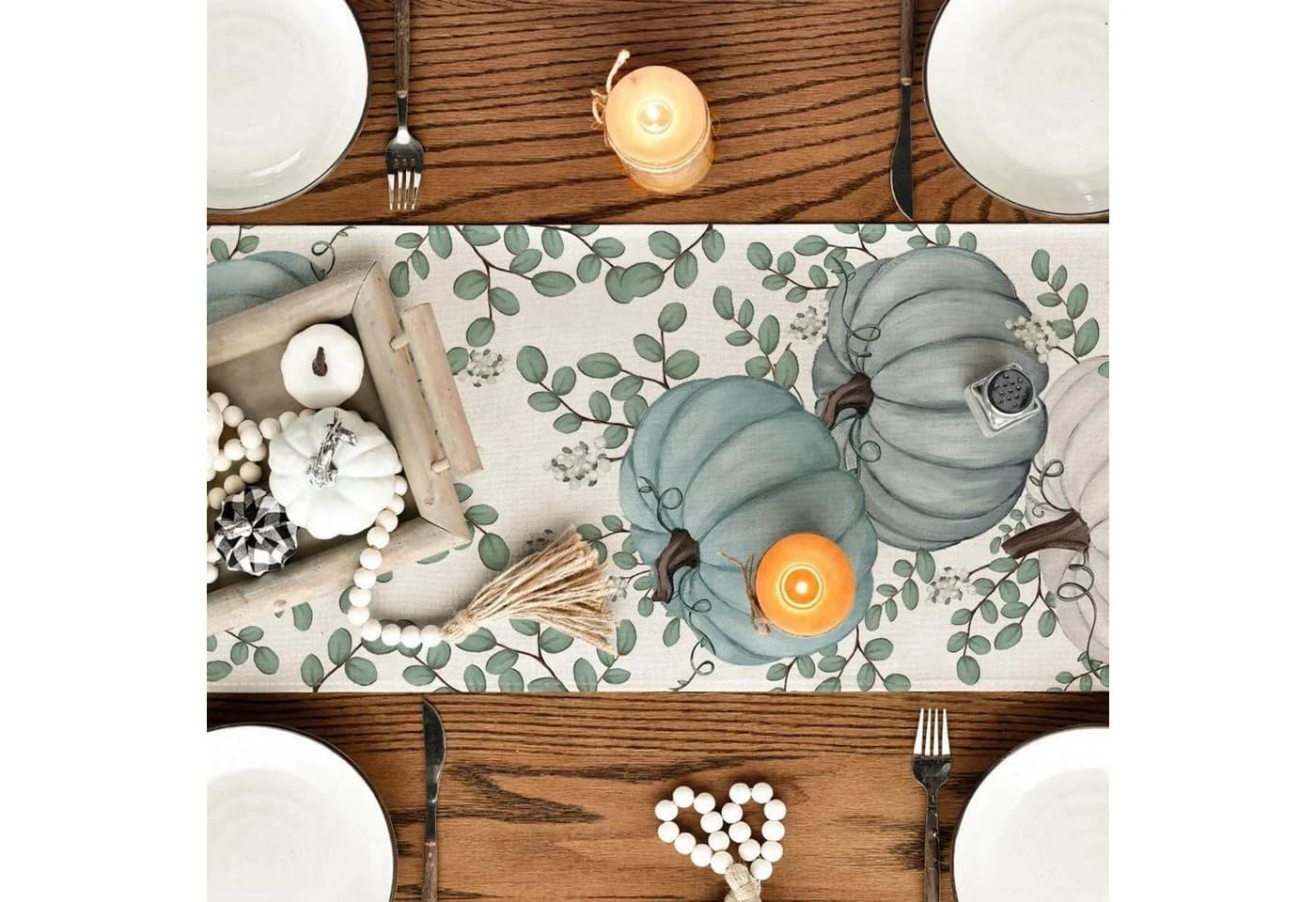 LuxusKollektion Tischläufer Blauer Herbst Kürbismotiv 40x180 cm - Bild 4