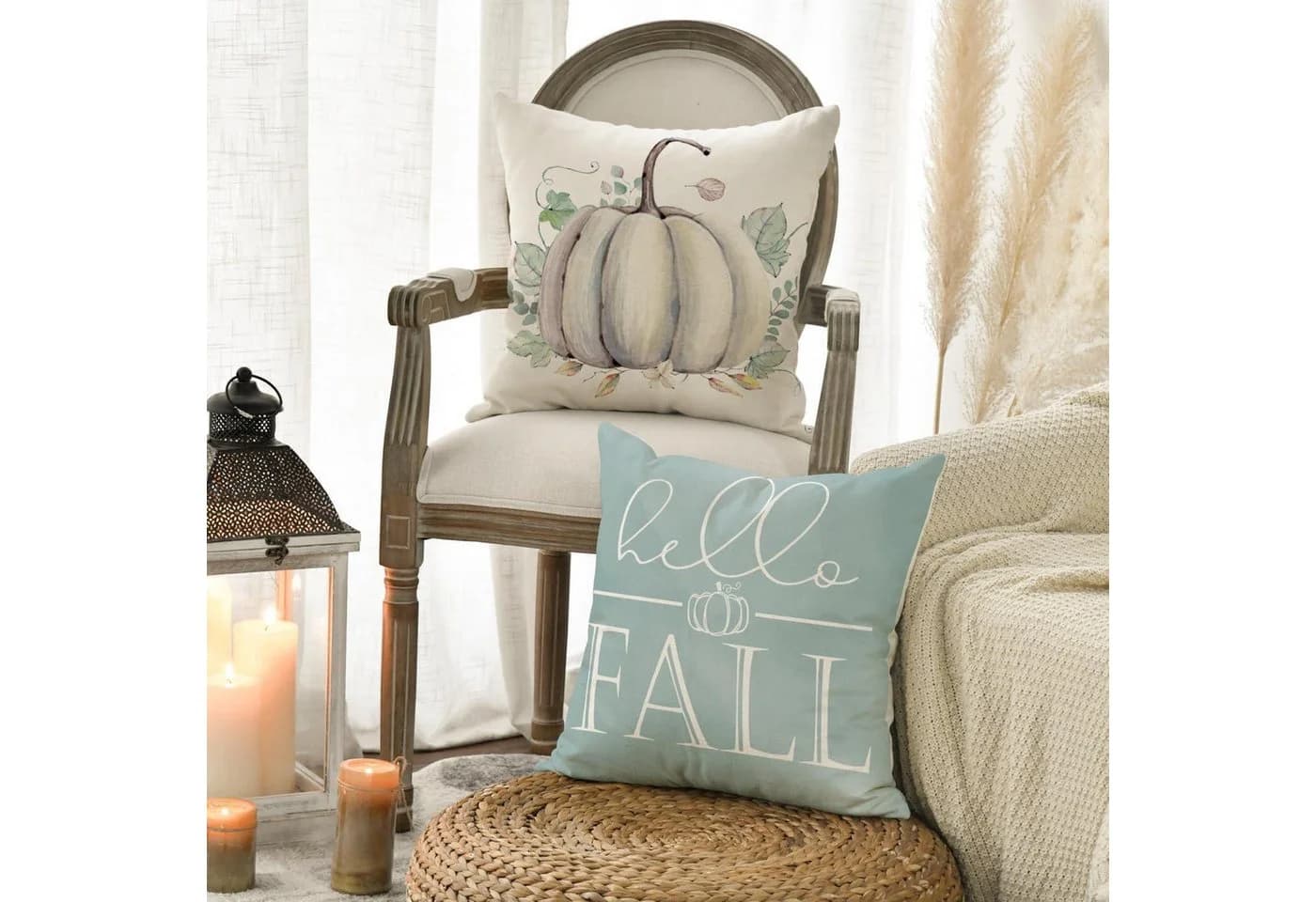 LuxusKollektion Kissenbezüge 4er Set Herbst Design Blau - Bild 3
