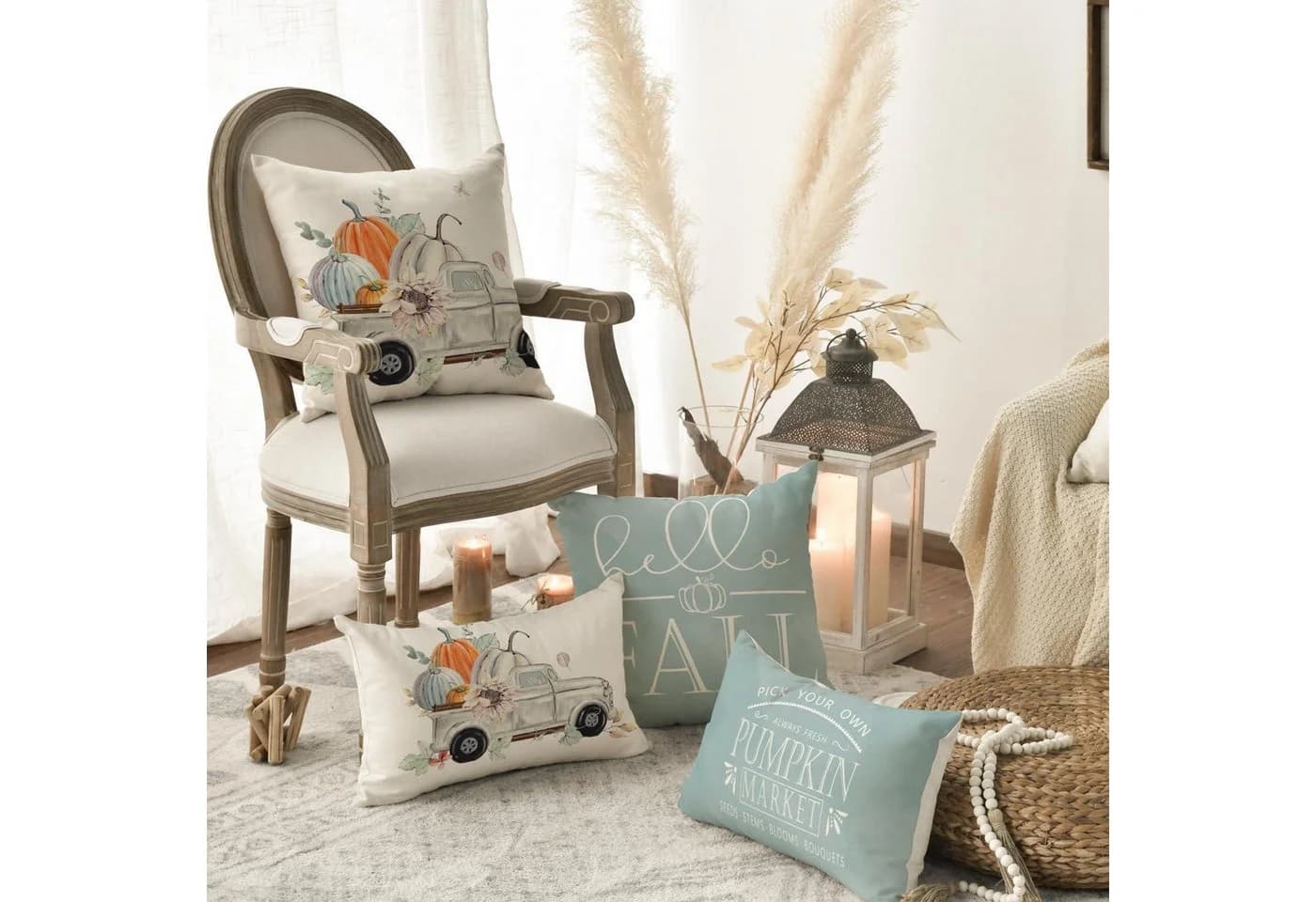 LuxusKollektion Kissenbezüge 4er Set Herbst Design Blau - Bild 4