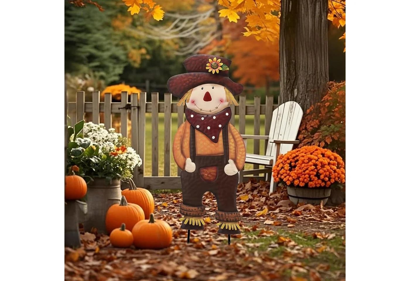 LuxusKollektion Gartenfigur Herbstdeko Vogelscheuche Metall Kürbis