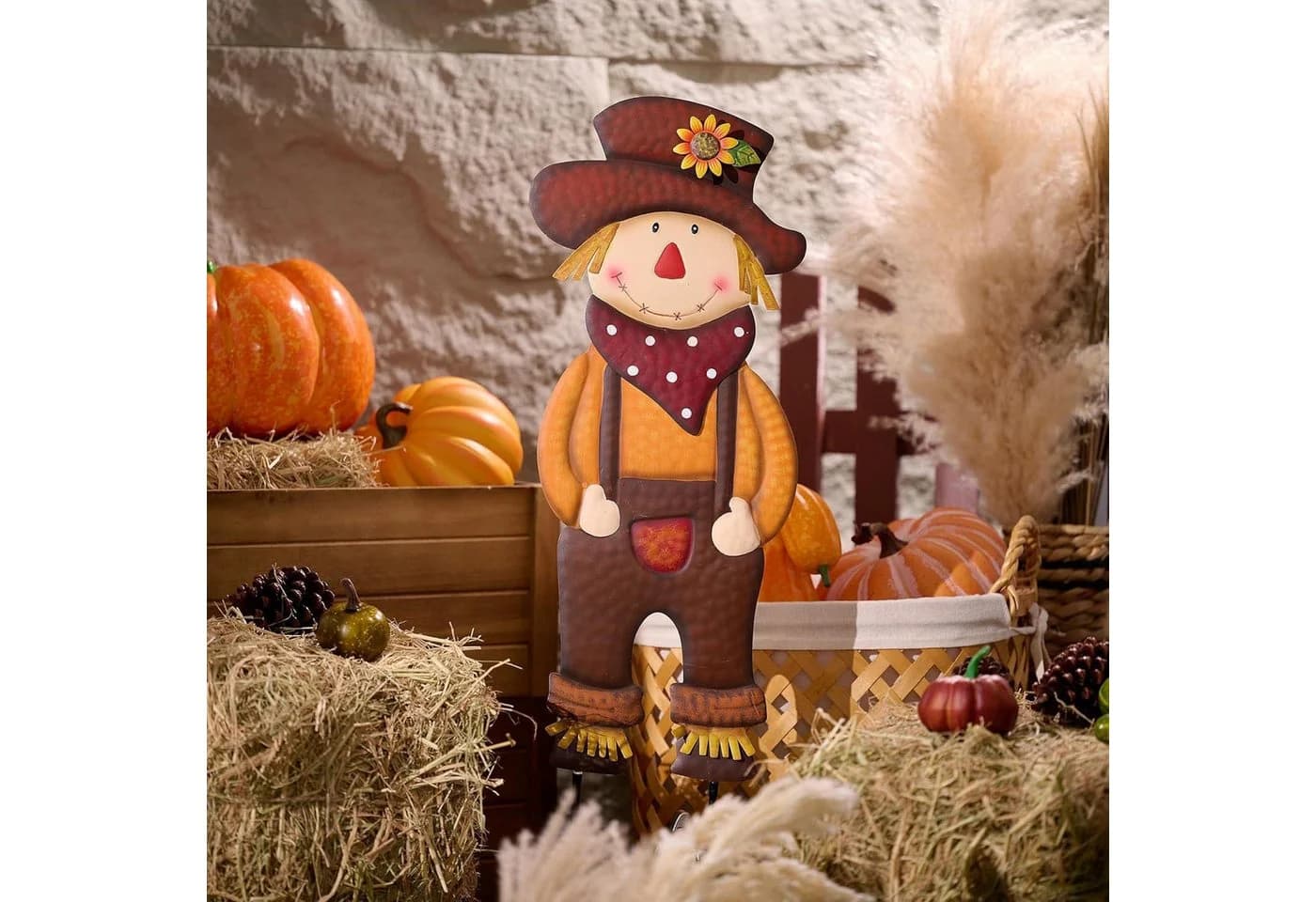 LuxusKollektion Gartenfigur Herbstdeko Vogelscheuche Metall Kürbis - Bild 4