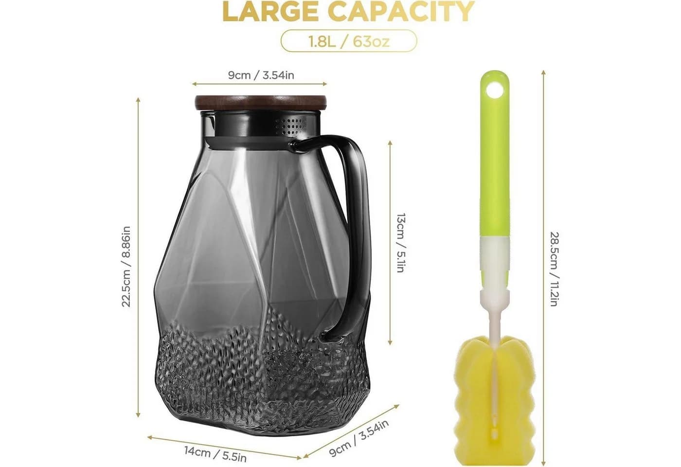 LuxusKollektion Wasserkaraffe 1.8L Schwarz mit Deckel