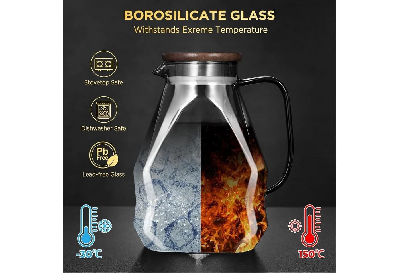 LuxusKollektion Wasserkaraffe 1.8L Schwarz mit Deckel - Bild 3