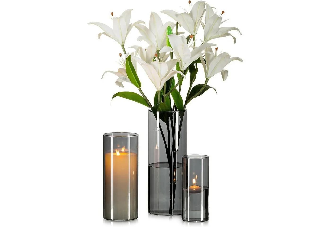 LuxusKollektion 3er Set Glasvasen Grau Modernes Zylinder-Design - Bild 2
