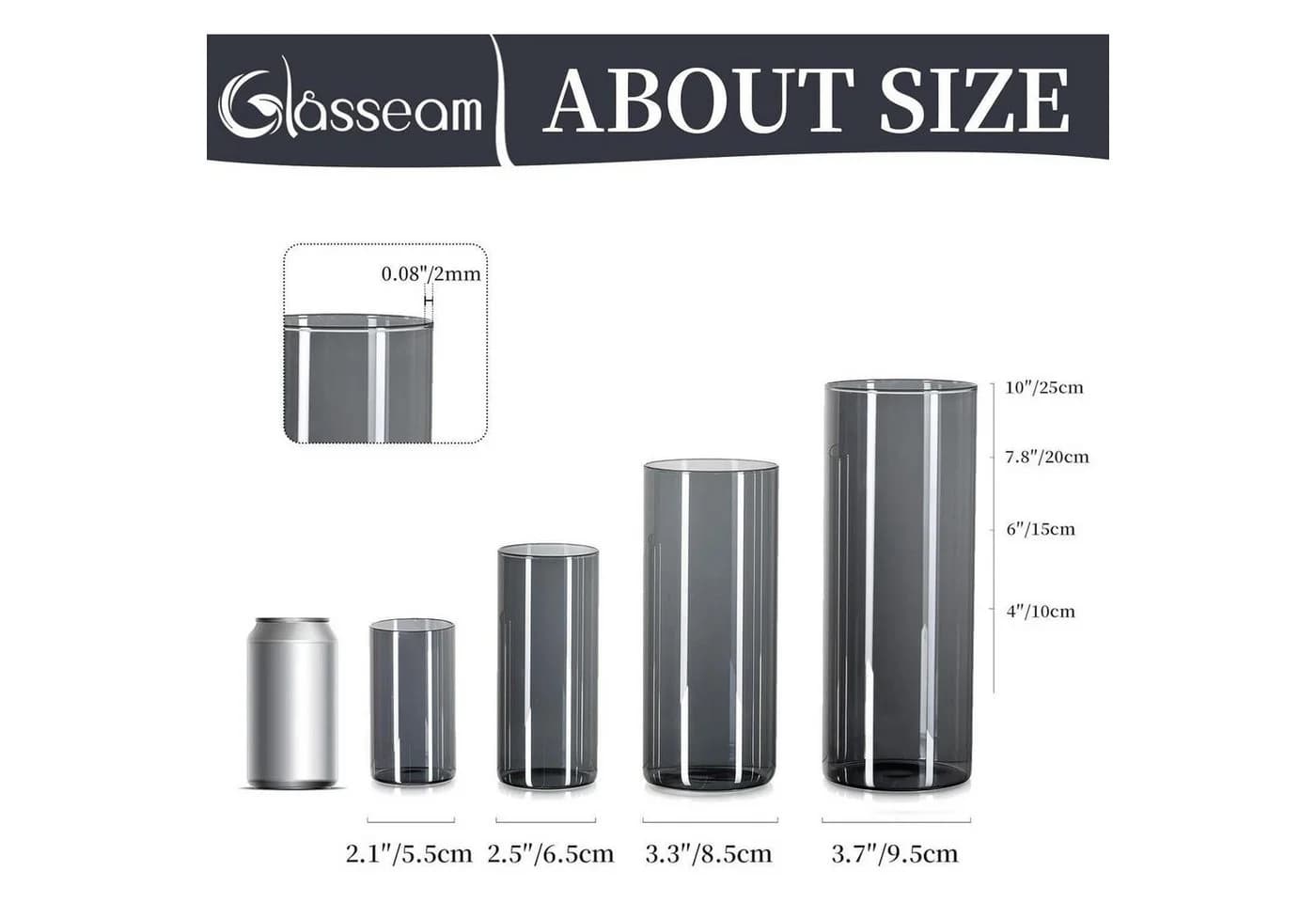 LuxusKollektion 3er Set Glasvasen Grau Modernes Zylinder-Design - Bild 5