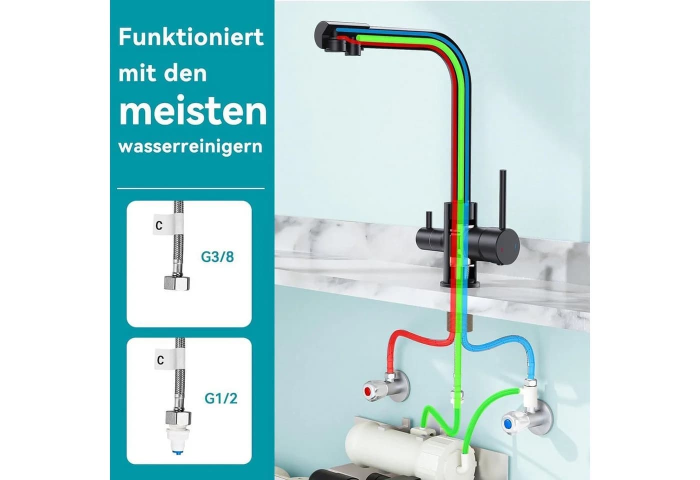 LuxusKollektion Küchenarmatur Schwarz 3-Wege Mischbatterie Edelstahl - Bild 4
