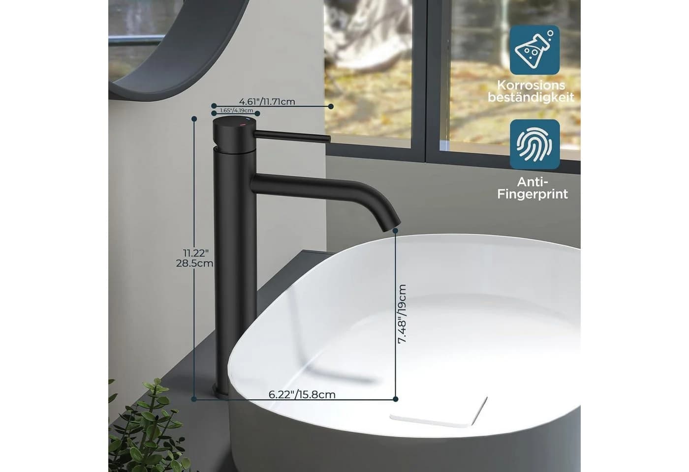 LuxusKollektion Waschtischarmatur Schwarz Einhebelmischer 190mm