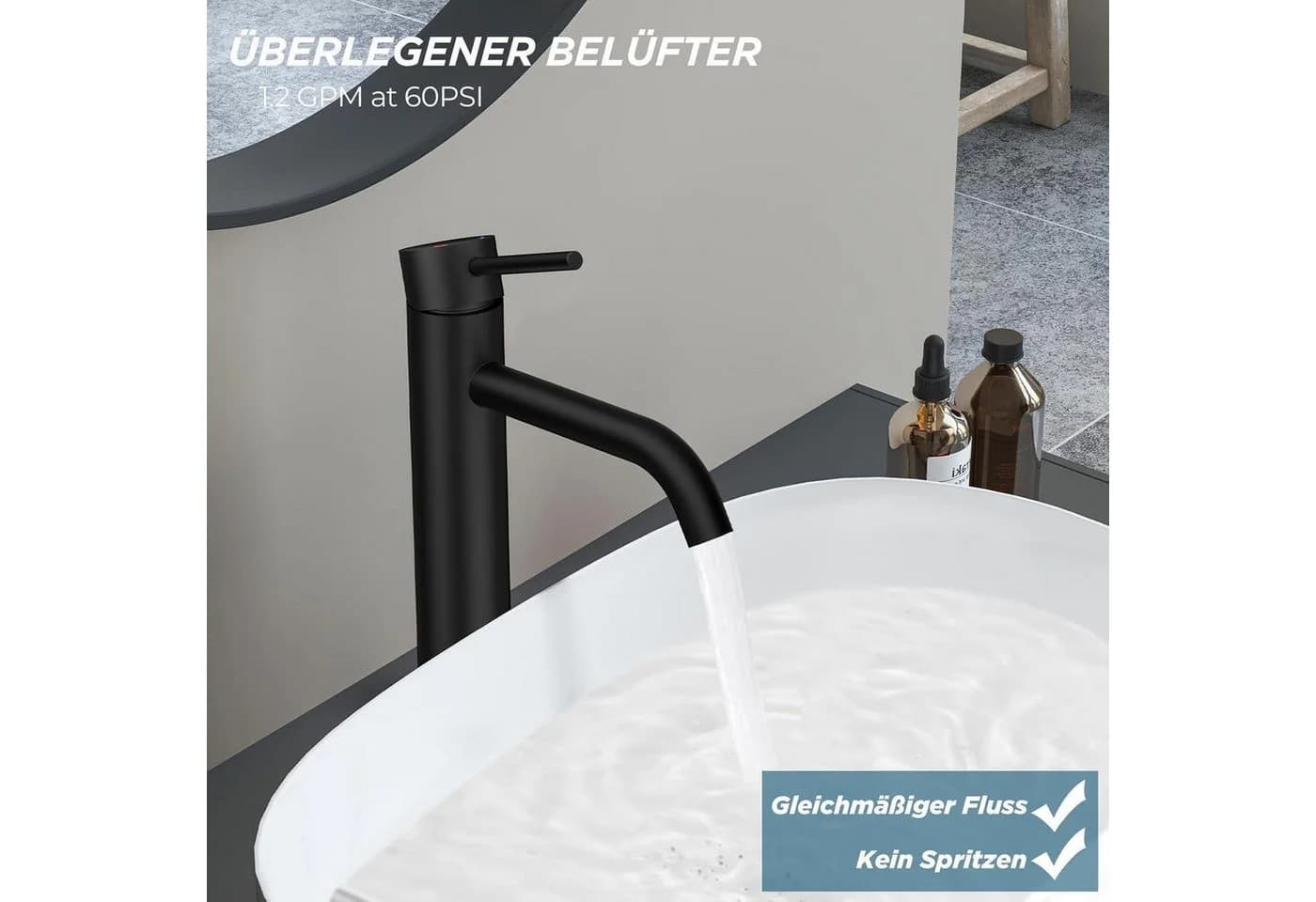 LuxusKollektion Waschtischarmatur Schwarz Einhebelmischer 190mm - Bild 4