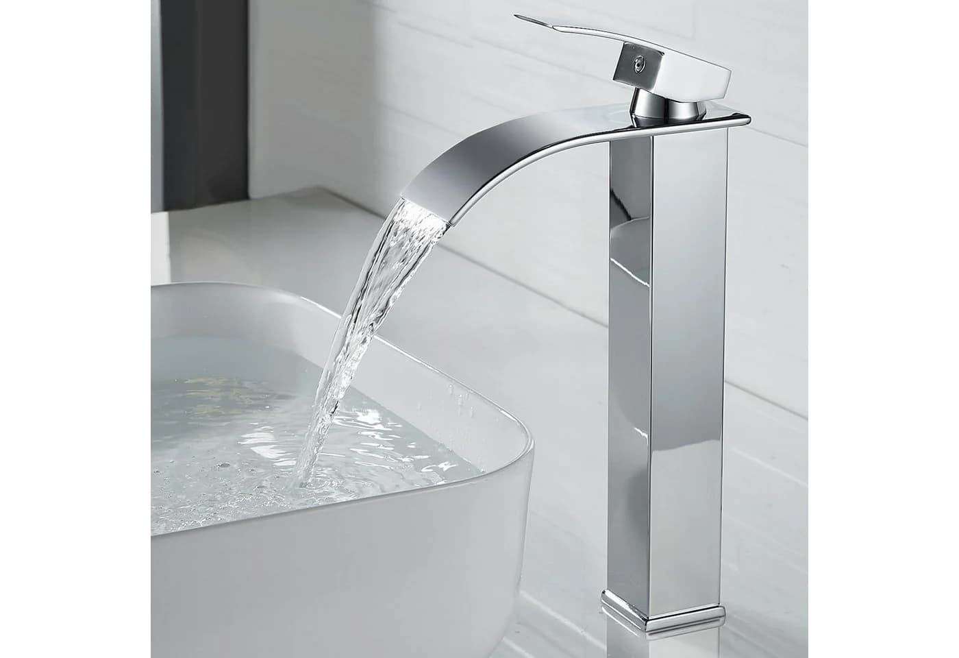 LuxusKollektion Wasserhahn Bad Modern Wasserfall Armatur Hoch Verchromt Messing - Bild 2