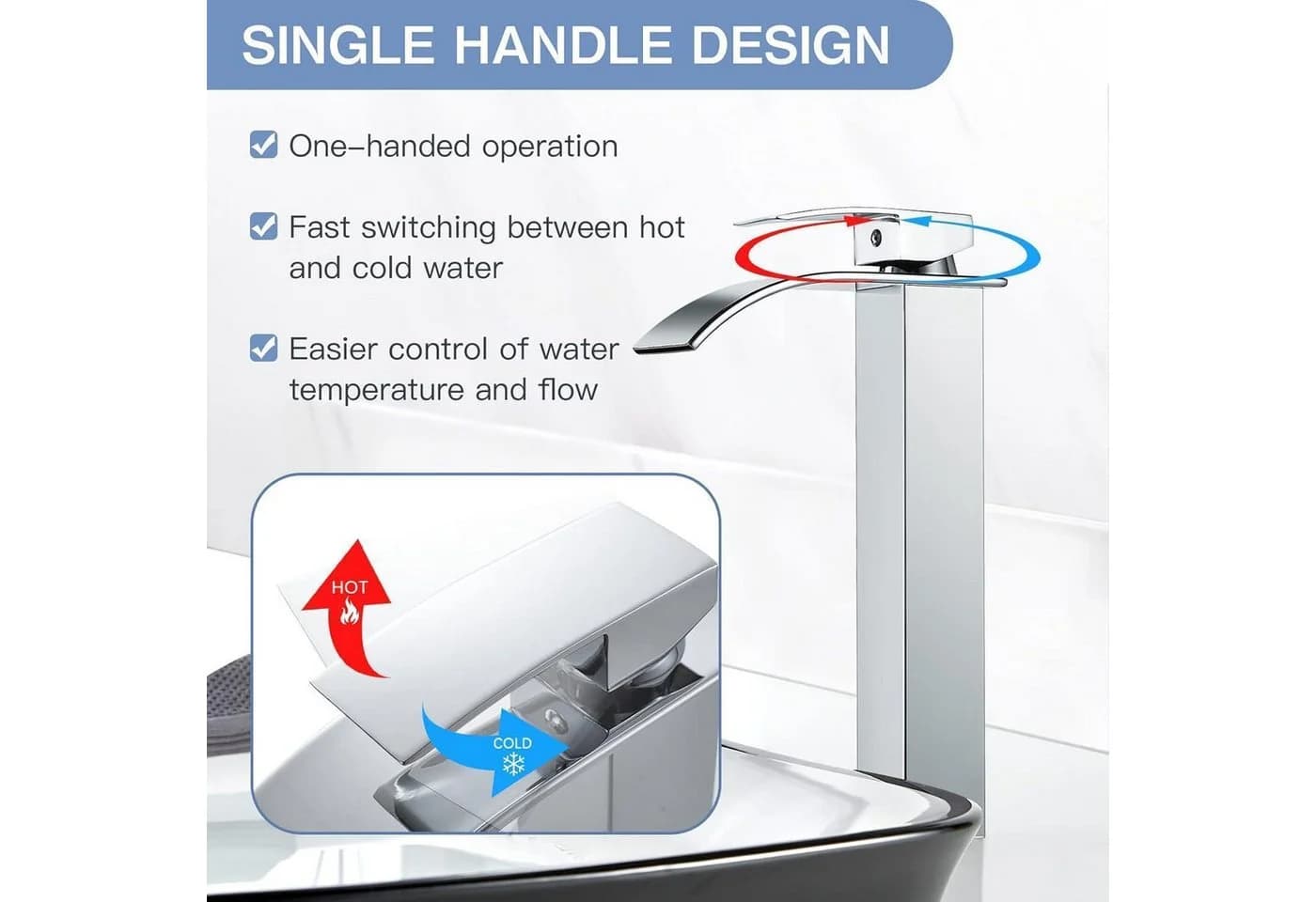 LuxusKollektion Wasserhahn Bad Modern Wasserfall Armatur Hoch Verchromt Messing - Bild 3
