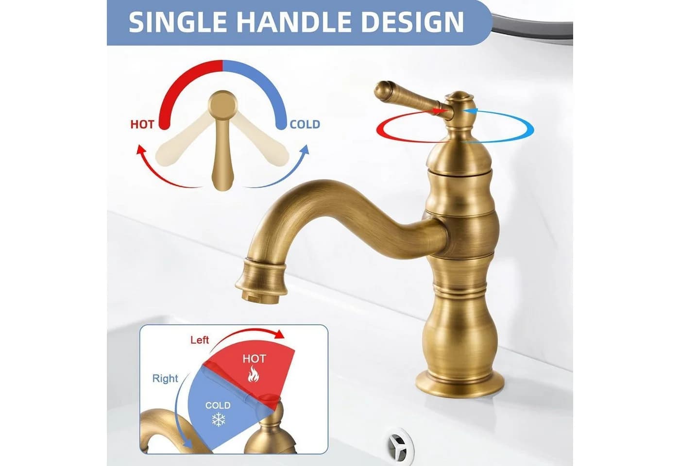 LuxusKollektion Waschtischarmatur Kisimixer Antik Bronze Retro 360° Schwenkbar - Bild 4