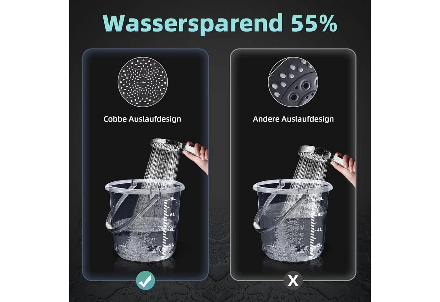 LuxusKollektion Handbrause Duschkopf Schwarz Regendusche Wassersparend - Bild 3