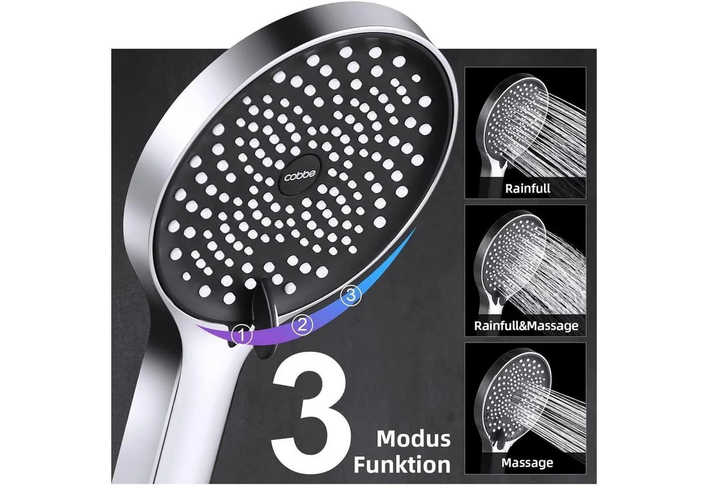 LuxusKollektion Handbrause Duschkopf Schwarz Regendusche Wassersparend - Bild 4