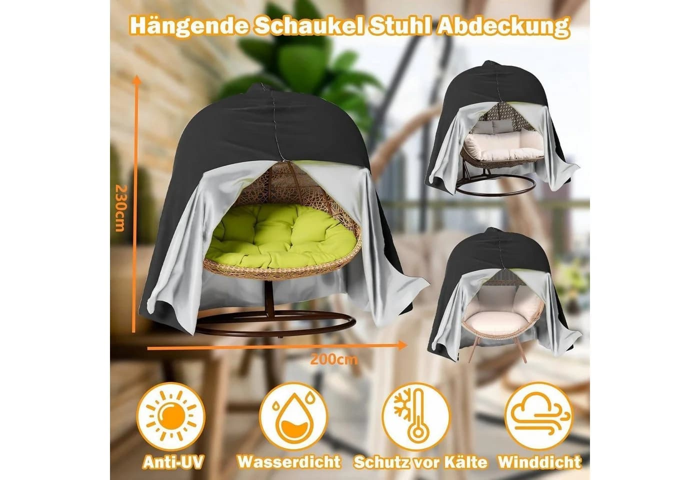 LuxusKollektion Gartenmöbel-Schutzhülle Schwarz 230x200cm wasserdicht - Bild 5