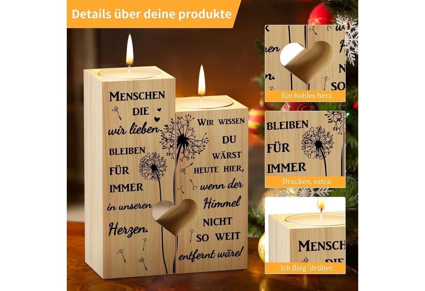KAAYEE Herzförmiger Teelichthalter Trauergeschenk Holz - Bild 3
