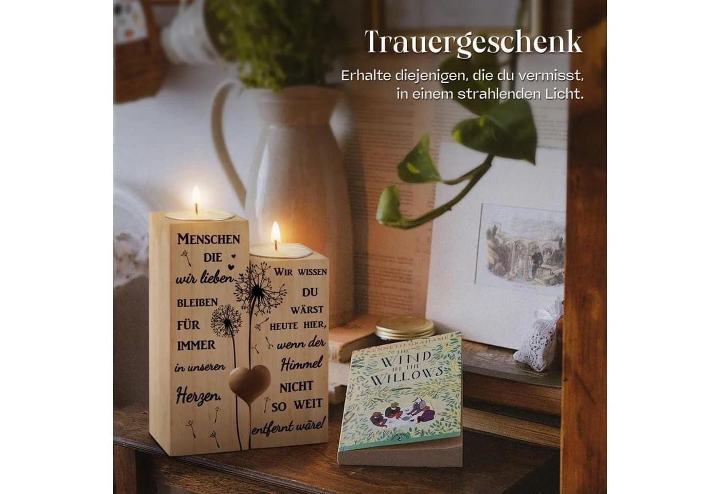 KAAYEE Herzförmiger Teelichthalter Trauergeschenk Holz - Bild 4