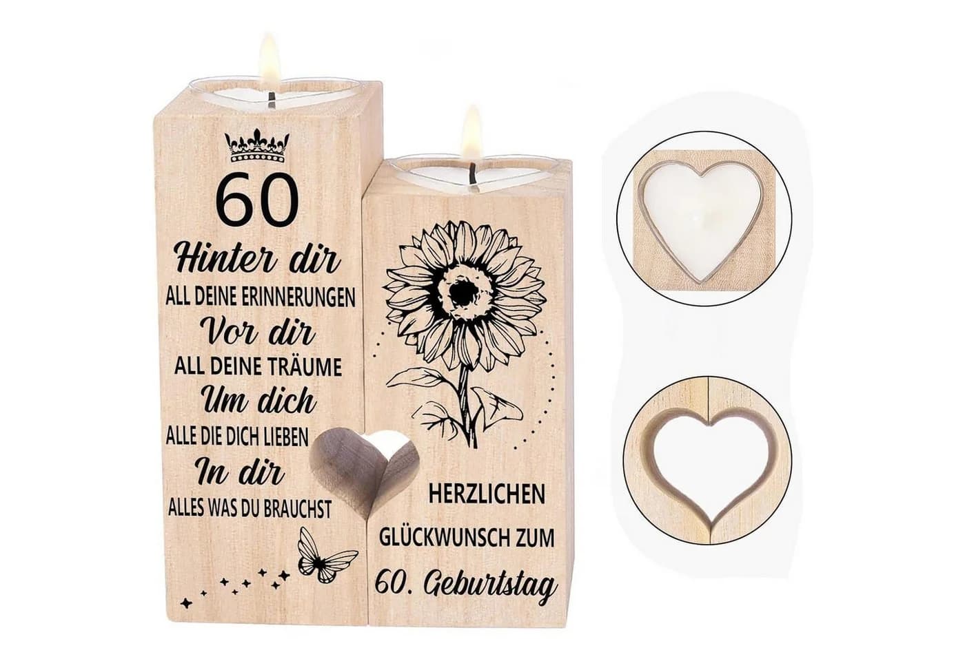 Sanmu Teelichthalter aus Holz mit eingebrannter Botschaft - Bild 4