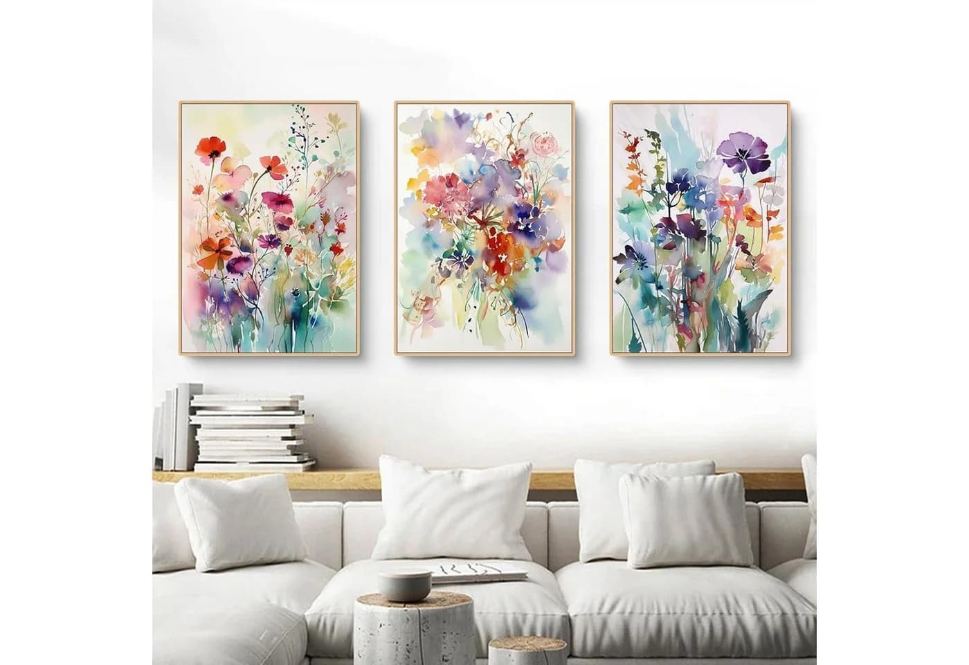 Herfair Leinwandbild Bilder Wohnzimmer 3er Set Bunt Blumen Aesthetic Leinwand Poster - Bild 2