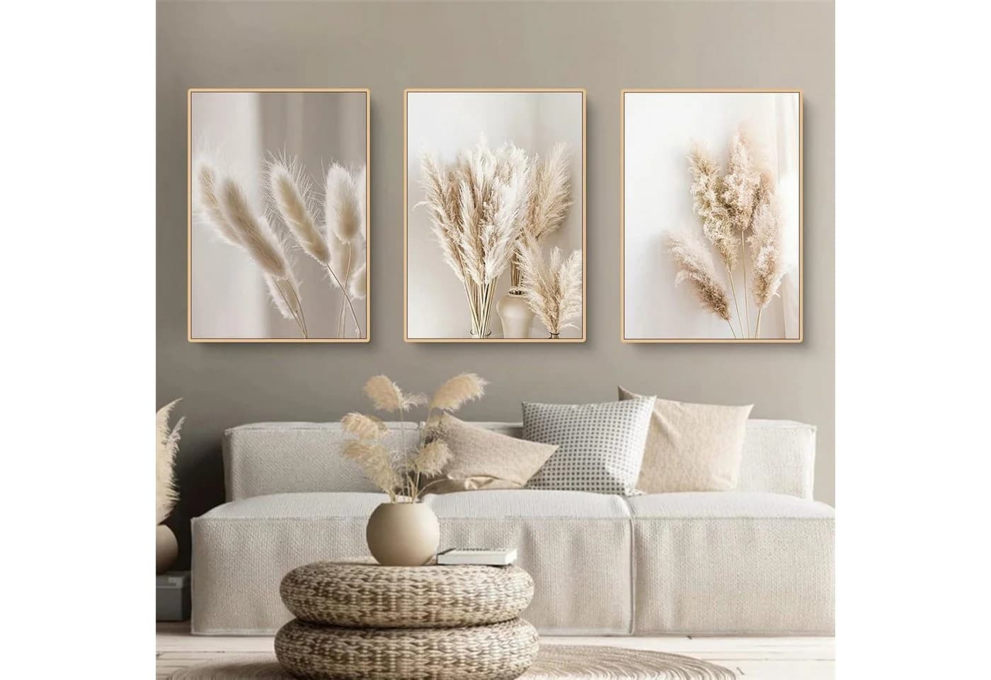 Trayosin Poster 3er Set Beige Pampasgras Boho Wanddekoration - Bild 2