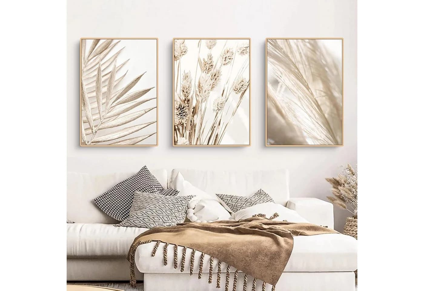Trayosin Poster 3er Set Boho Pampasgras Wandbilder Beige - Bild 2