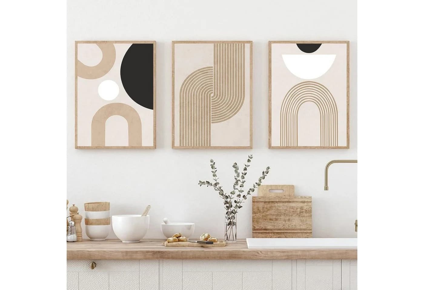 Trayosin Poster 3er Set Beige Abstrakt Modern Wandbilder Ohne Rahmen