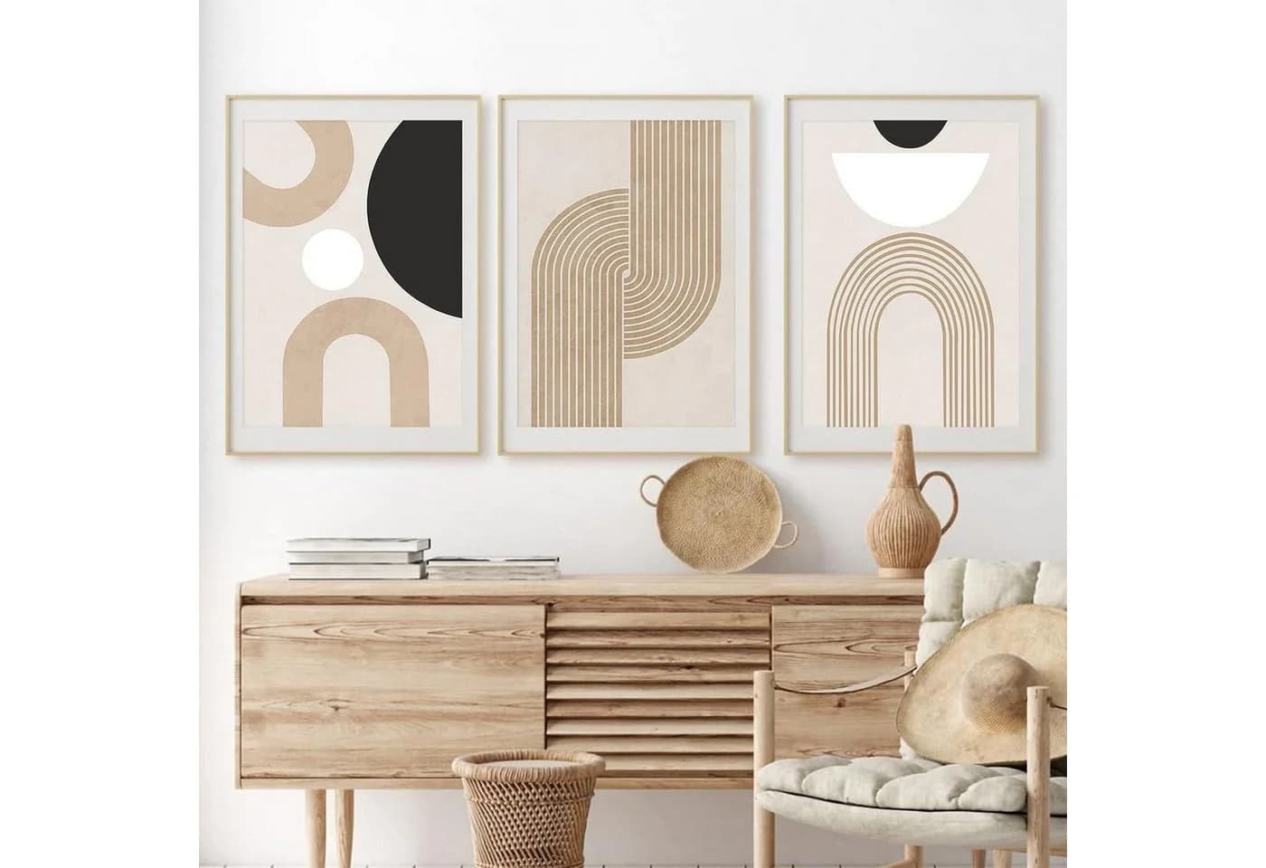Trayosin Poster 3er Set Beige Abstrakt Modern Wandbilder Ohne Rahmen - Bild 2