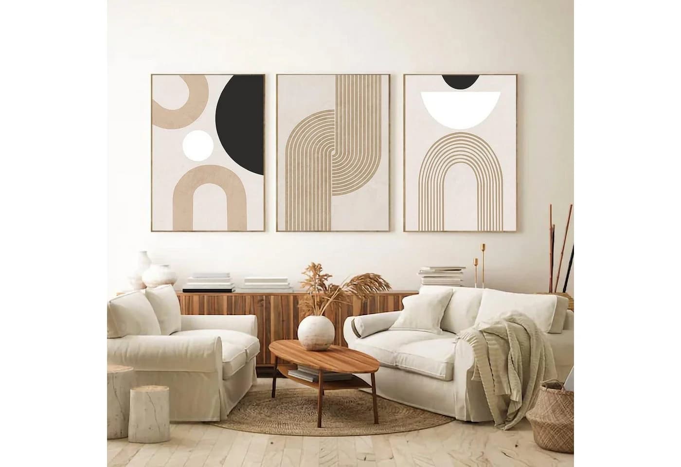 Trayosin Poster 3er Set Beige Abstrakt Modern Wandbilder Ohne Rahmen - Bild 3