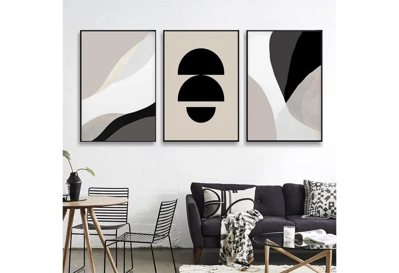 Trayosin 3-teiliges Wandbilder Set 50x70 cm Schwarz Beige Abstrakt - Bild 2