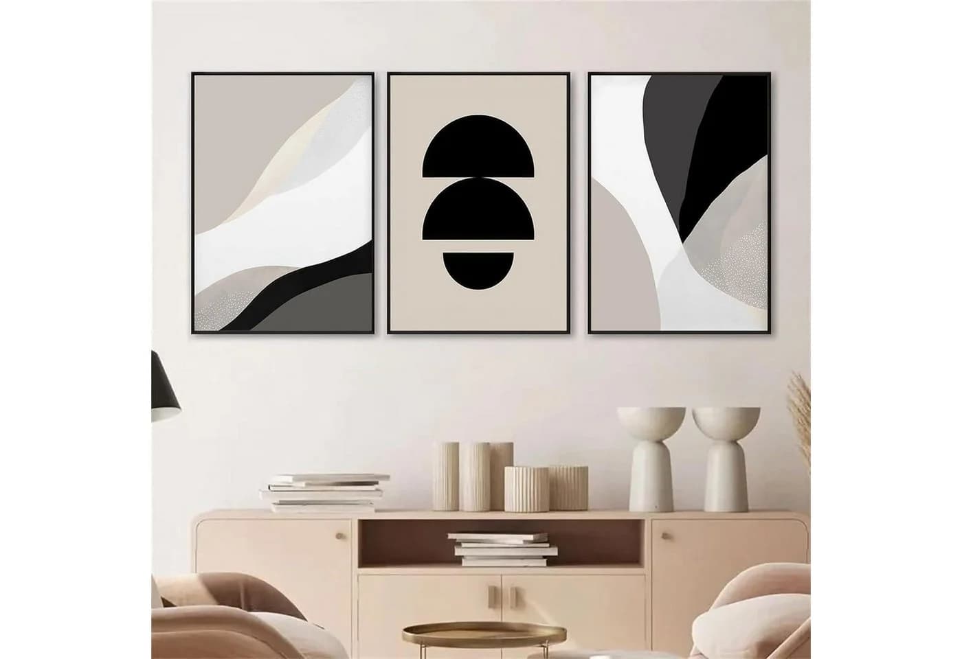 Trayosin 3-teiliges Wandbilder Set 50x70 cm Schwarz Beige Abstrakt - Bild 4