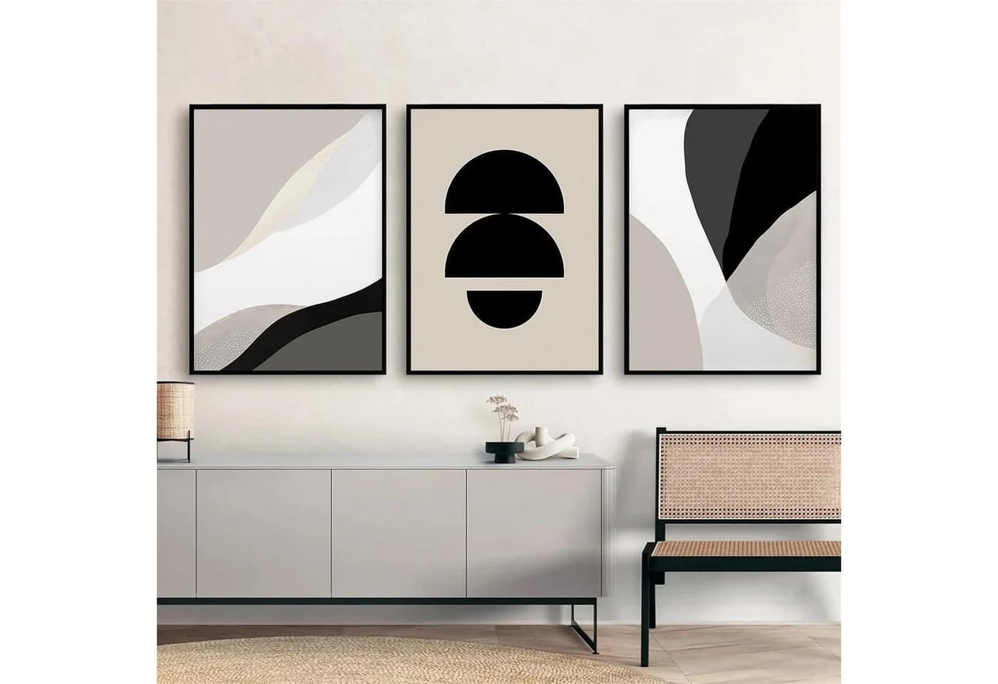 Trayosin Poster 3-teiliges Premium Set Abstrakt Schwarz Beige - Bild 3