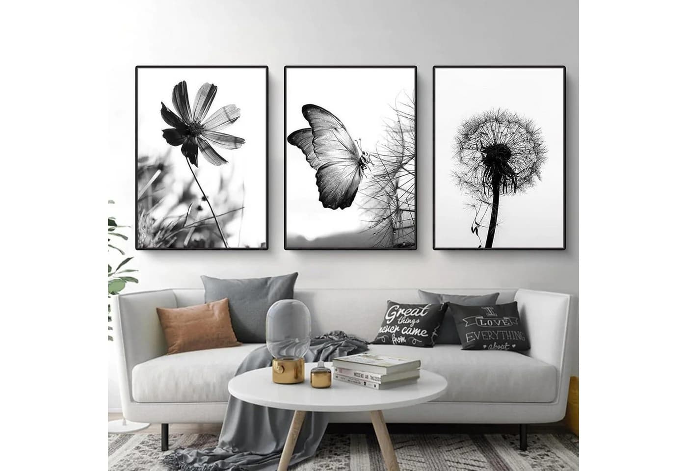 Martin Kench Poster 3er Set Schwarz-Weißer Schmetterling Blume Löwenzahn Modernes - Bild 2